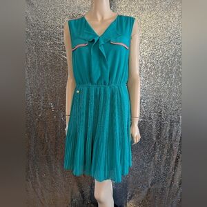 Candie’s Retro Teal Sleeveless Mini Dress with Knife Pleats & Faux Pockets